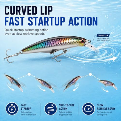 5PCS Sinking Jerkbait Fishing Lures, Long Casting Minnow Hard Baits with Realistic Swimming Action, Freshwater Fishing Lure Set for Bass, Trout, Walleye and Pike - size: 3.35"