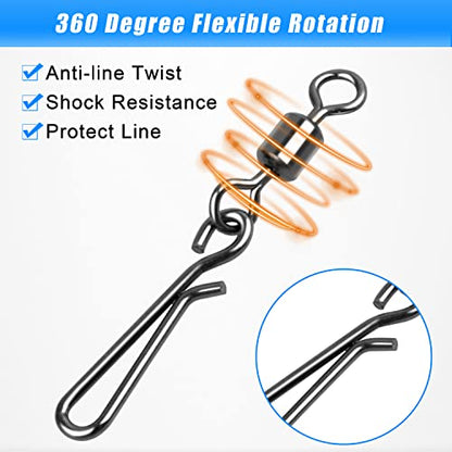 SILANON Fishing Barrel Snap Swivels,Rolling Barrel Swivels with Hanging Snaps Stainless High Strength Fishing Snap Clip Saltwater Freshwater Swivel Snap Fishing Tackle Connector - style: 10#-80pcs