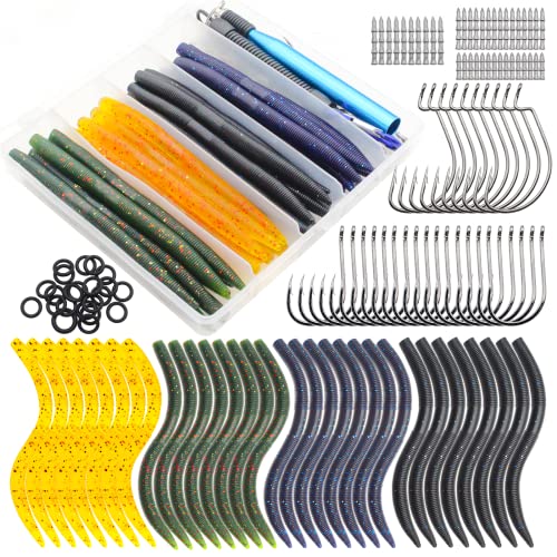 Senko Worms 40/133Pcs Fishing Soft Plastic Bait Bass Fishing Lures | Crawfish Lure Soft Plastic Worms Fishing Lure Wacky Rig Carolina Rigged - color: C-Senko Lures 133pcs 5.15in