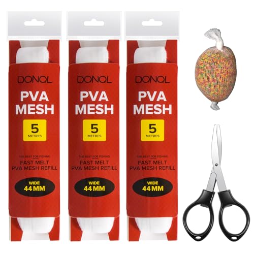 DONQL 5M PVA Mesh Carp Fishing with Scissors, 3 Pcs PVA Bags Carp Fishing, 45" Fast Water Soluble Mesh Bags Refill Bait - size: 44MM