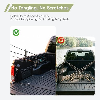 Fishing Rod Holder for Toyota Tacoma Bed Rail, Fits for Tacoma, Tundra, Ford Maverick & Most Truck Beds, 3-Rod Adjustable Truck Bed Rod Rack, Clamp-On Tool-Free Installation