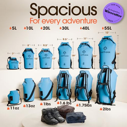 Earth Pak Waterproof Dry Bag - Roll Top Waterproof Backpack Sack Keeps Gear Dry for Kayak with Waterproof Phone Case - color: Light Blue, size: 20L