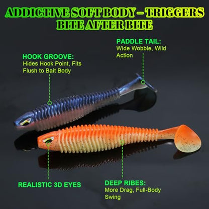 MAFIMOEA 40/30/25Pcs Paddle Tail Swim Baits Lures Fishing Soft Plastic Lure Kit for Bass Trout Walleye Crappie 6.5cm 7.5cm 10.5cm - color: Blue, size: 3.15IN/8CM - 30PCS