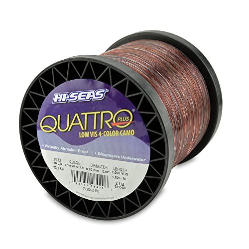 HI-SEAS Quattro Monofilament Fishing Line - Low-vis 4 Color Camo, Strong & Durable Performance Saltwater Main Line - style: 50 Lb Test, 0.70 Mm Dia, 2000 Yd