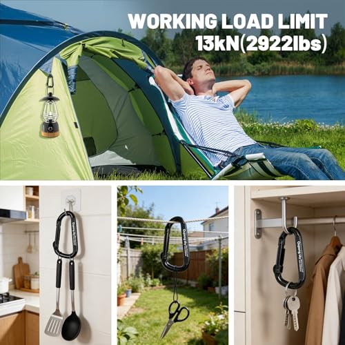 Carabiner Clip - Heavy Duty Carabiners 800lbs-13KN (2922 lbs) Carabeaner D Ring Shape,Key Chain Clip Hook,Keychain Clip,Multipurpose for Camping, Hiking,Backpacking or Other Outdoor Activities. - style: 12PCS 3 Inch(13KN/2922 lbs)