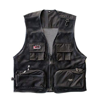 Foldable Outdoor Fishing Camping Travel Mesh Vest, Multi-Pockets Photography Lightweight Vests - color: Black, size: Medium