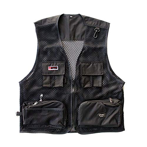 Foldable Outdoor Fishing Camping Travel Mesh Vest, Multi-Pockets Photography Lightweight Vests - color: Black, size: XX-Large