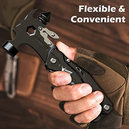 Rush Deer Camping Essentials Multitool,16 in 1 Multi Tool Survival Gear with Hammer, Pliers, Knife, Screwdrivers, Bottle Opener & Car Safety Hammer, for Camping, Hiking, Gift for Dad Him - style: Upgraded Version
