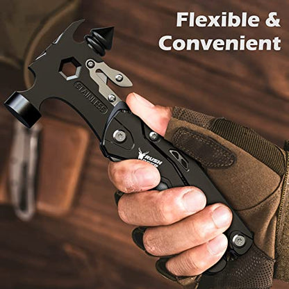 Rush Deer Camping Essentials Multitool,16 in 1 Multi Tool Survival Gear with Hammer, Pliers, Knife, Screwdrivers, Bottle Opener & Car Safety Hammer, for Camping, Hiking, Gift for Dad Him - style: Upgraded Version