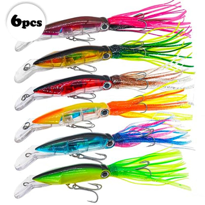 Squid Fishing Lures Set, Fishing Squid Lures Soft Luminous, Large Simulation Artificial Lures Baits Lifelike Plastic Fishing Soft Lure for Saltwater and Freshwater - color: A-Squid lure 6pcs