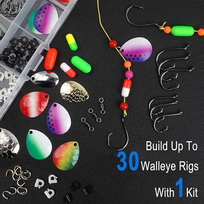Walleye Rig Making Kit DIY Fishing Lure Spinner Making Kit Supplies Parts Crawler Harness Live Bait Rigs Colorado Blades Pompano Floats Clevis Beads Tackle Fishing - color: 208pcs Spinner Rig Kit