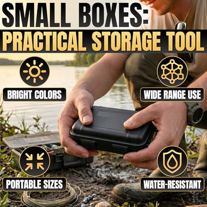 2 Pcs Small Waterproof Box Set, 4.92x2.95x1.53", (Black & Khaki) | Geocache Containers; Durable Plastic Shell, Foam Insert, Tether Loops; for Hiking, Travel, Camping, and Fishing Gear