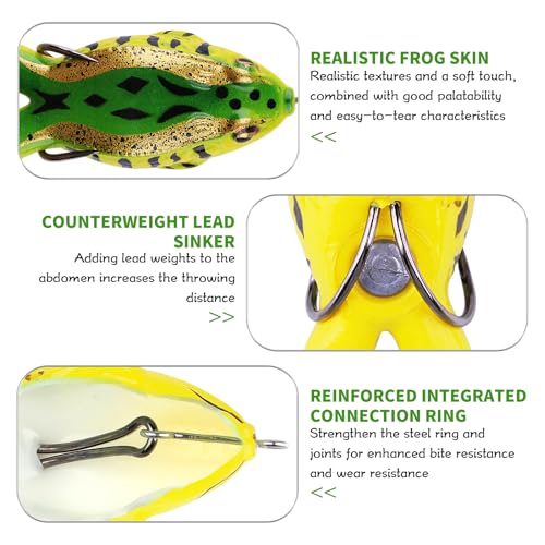 10 Pcs Bionic Frog Lures Kit with Double Propellers - Topwater Weedless Soft Frog Baits, Realistic Hollow Body Fishing Lures with Sharp Hooks for Bass Trout, Freshwater Saltwater Fishing Gear