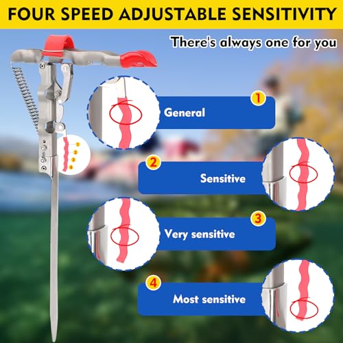 Automatic Spring Fishing Rod Holde, Stainless Steel Folding Rod Stand Ground Support Brackets Have Two Springs, Sensitivity is Adjustable and Works on Bull Sized Bluegill and UP