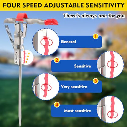 Automatic Spring Fishing Rod Holde, Stainless Steel Folding Rod Stand Ground Support Brackets Have Two Springs, Sensitivity is Adjustable and Works on Bull Sized Bluegill and UP