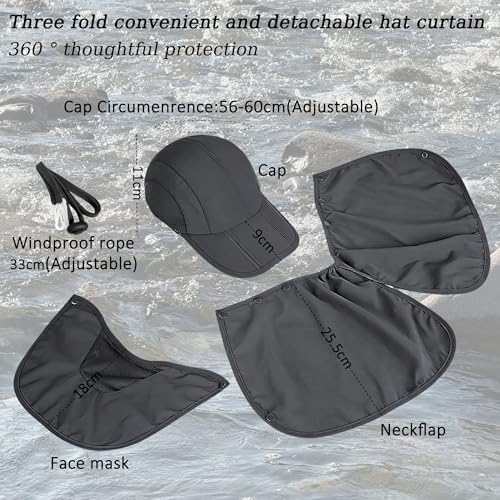 2Pack Men’s Foldable Sun Hat with Removable Face Mask & Neck Flap, UPF 50+ UV Protection, Quick-Drying Outdoor Fishing Cap - color: Dark Grey+light Grey