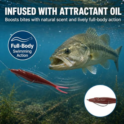 Soft Plastic Jerkbait Fishing Lures, 5 Inch Fluke Style Minnow Swimbaits for Bass, Walleye, Trout & Crappie, Scented Soft Baits for Freshwater & Saltwater, 10 Pack - color: Red Shad