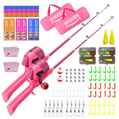 Kids Fishing Pole, Telescopic Fishing Rod, Toddler Collapsible Fishing Rod and Reel Combo with Tackle Box, Fishing Line, Bobber, and Soft Lures for Boy, Girl, Youth, Beginner, Over 4 Years Old - color: pink+pink