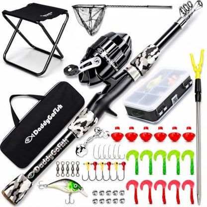 DaddyGoFish Kids Fishing Pole - Rod Reel Combo Tackle Box Starter Set - First Year Small Dock Gear Kit for Boys Girls Toddler Youth Age Beginner Little Children Junior Anglers