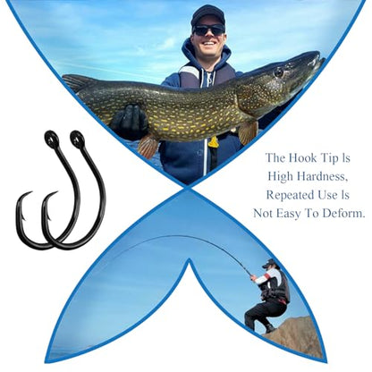 10PCS High-Carbon Steel Circle Hooks Barbed Fishing Hooks with Holes, Freshwater and Saltwater Fishing Hooks for Tuna, Catfish, Bass - size: 10/0