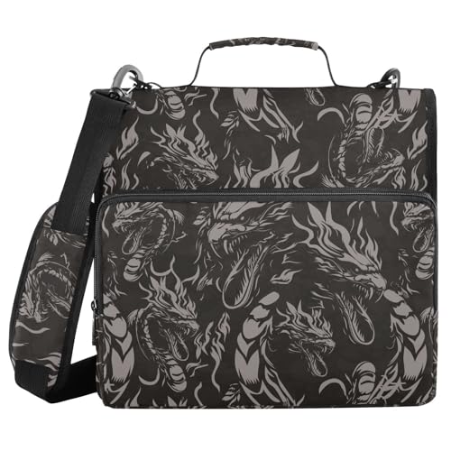 Dragon Black Gothic Zipper Binder Bag 3 Ring with Shoulder Strap Zippered Binder Fits 13 Inch Laptop File Folder Document Organizer for College Office Supplies - color: Dragon Black Gothic