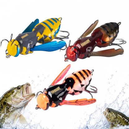 Kingdom Wasp Crawl Bait Insect Bionic Floating Fishing Lures Swimbaits Hard Artificial Baits Lure Freshwater and Saltwater Bass Carp Pike Walleye Fishing ABS Material Carbon Steel Three Book Hook - color: Set4, size: 4.2g