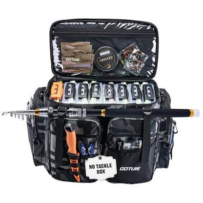 Goture Large Tackle Bag,Store Up to 8PCS 3700 Plus 4PCS 3600 Tackle Trays(Not Included),Water Resistant Saltwater Gear Storage Big Fishing Bag with EVA Bottom,Gifts for Men(21.65"x11.8"x15.16")-Camo - color: A1 Camo Extra Large Without Trays