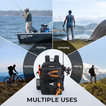 KastKing BaitSpace Fishing Tackle Backpack with Removable Bait Binder,2 Rod Holders Storage Fishing Gear and Equipment - color: E: Black, size: Without tackle box