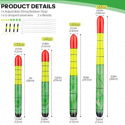 QualyQualy Catfish Fishing Bobbers, Weighted Catfish Pole Floats/LED Fsihing Bobber, 3PCS High Visibility Wood Pole Fishing Float - color: D-Green Pole Float, size: 7"-3Pcs