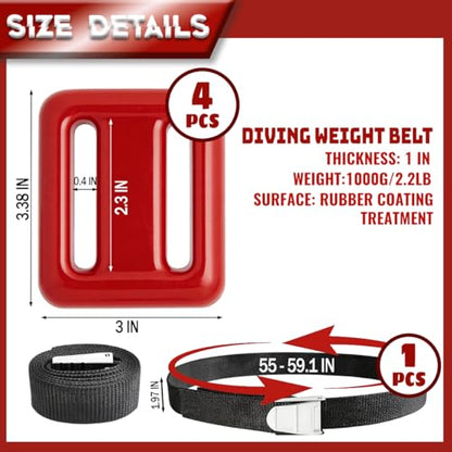 4 Pcs Scuba Weight Belt,Diving Weight Belt with Metal Block Buckle Coated Dive Weights Nylon Dive Belt Suitable for Free Diving - color: Red, size: 2.2lb