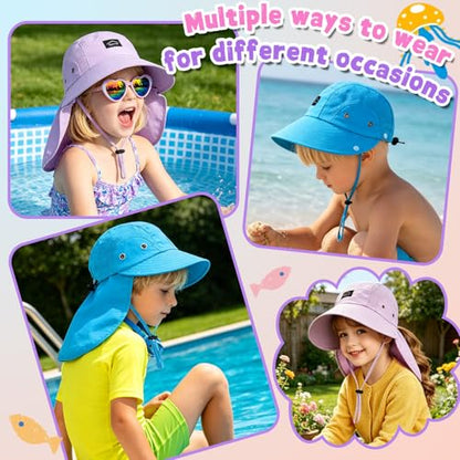 Kids Sun Hat with Detachable Neck Flap for Boys & Girls Wide Brim Fishing Hat for Kids Water Resistant UV Protection - color: 1 Pack-light Purple