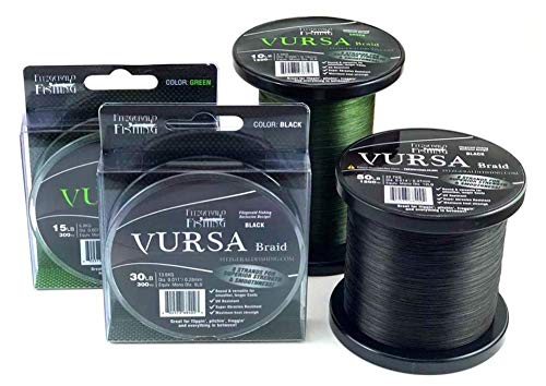 Fitzgerald Vursa Braided Green Professional Graded Power Fishing Line 150/300/1500 Yd, Smooth 8 Strands, Extremely Thin, Heavy Duty, Superior Knot Strength, Longer Casting, Fade Resistant, 10-80 Lb - size: 300yd