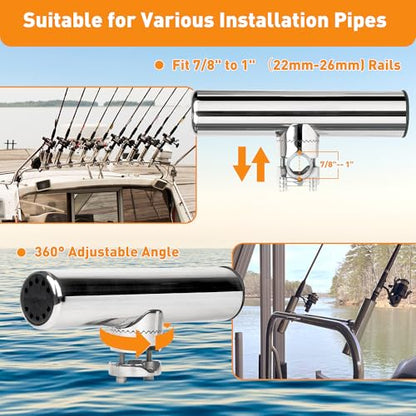 2 Pack Fishing Rod Holders for Boat Rail Mount, Stainless Steel Clamp on Rod Holder for Marine Boat, Fishing Boat, Pontoon, Jon Boat - style: Fit Rail 7/8" - 1" Upgrade
