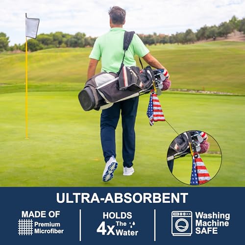 Magnetic Microfiber Waffle Golf Towel – Patriotic USA Flag Large 16"x24" Clean Golf Club Ball Magnet Clip Hang Bag Cart Strong Ultra Absorbent Gear USA Flag Men (Distressed Flag) - color: Distressed Flag