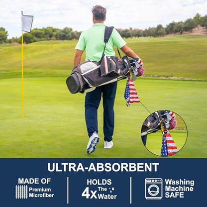Magnetic Microfiber Waffle Golf Towel – Patriotic USA Flag Large 16"x24" Clean Golf Club Ball Magnet Clip Hang Bag Cart Strong Ultra Absorbent Gear USA Flag Men (Distressed Flag) - color: Distressed Flag