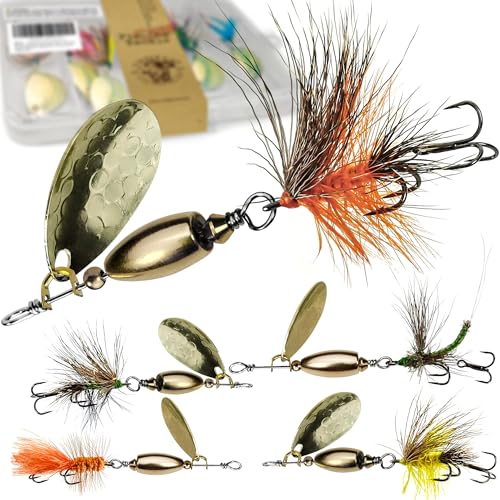 Trout Lures Rooster Bait Tail Fishing Spinnerbaits, Brass Hard Metal Spinner Baits Trout Fishing Lures for Bass Salmon Pike Freshwater Saltwater Lake River - color: B3-5pcs-3/8oz