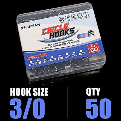 XFISHMAN Circle-Hooks-Fishing-Equipment-Octopus-Hooks-Saltwater-50 Pack #1 –12/0 - color: Black, size: 3/0 50-Pack