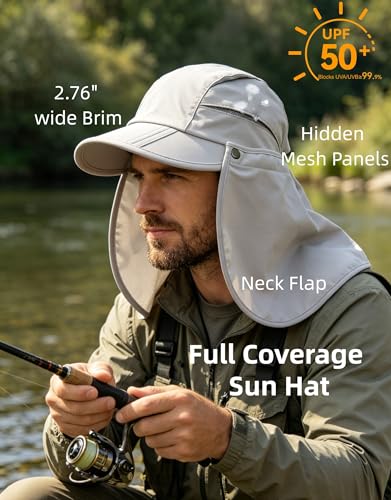 Men Women Safari Fishing Sun Cap with Removable Neck Flap UPF 50+ UV Protection Quick Dry Breathable Hats - color: Beige