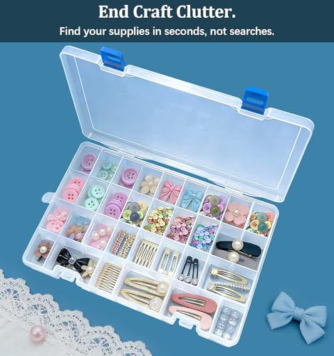 Qualsen 4 Pack 34 Grid Plastic Organizer Box with Adjustable Dividers, Fishing Tackle Box and Bead Organizer Box for Jewelry, Screw, Earrings, Art Craft, Tools, Fishing Hooks, and Small Accessories - size: 34 Gird-4pcs
