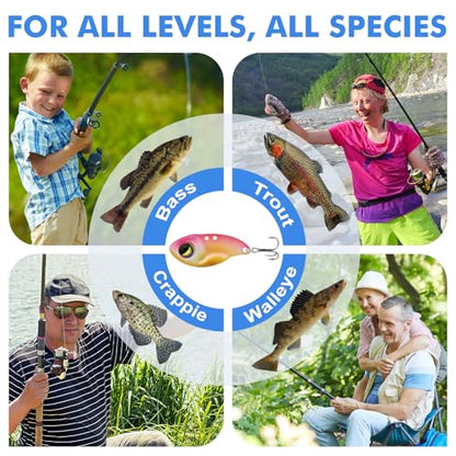 TRUSCEND Vibespinner Easy Catch Fishing Lures with BKK Hooks, Tail Spinner Baits with 4 Actions, Vibrating Swimming Flashing & Jigging for More Bites, Spoon Lures for Bass Trout Crappie Walleye Pike - color: C-0.06oz-0.65"