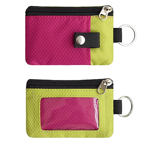 CHENSPRX Minimalist RFID Blocking Small Wallet with ID Window,WaterResistant Zip Id Case Wallet with Lanyard Keychain for Cards,Cash,Travel,Women,Men - color: RoguePink+YellowGreen