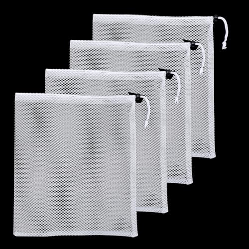 Mesh Chum Bag, 4 Pcs Bait Chum Bucket for Enhanced Fishing Attraction 14 x16 inch, Nylon Drawstring Laundry Bags, White Net Storage Bags for Saltwater Fishing Kitchen Gifts Travel College - size: 14 x16 inch