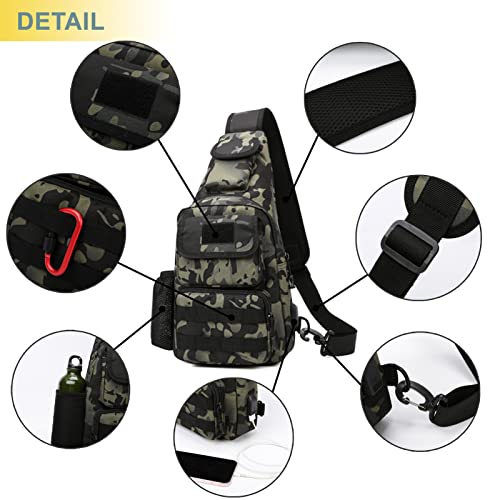 Tactical Shoulder Bag - 1000D Molle Military Backpack Outdoor Daypack Chest Pack (Tan) - color: Tan
