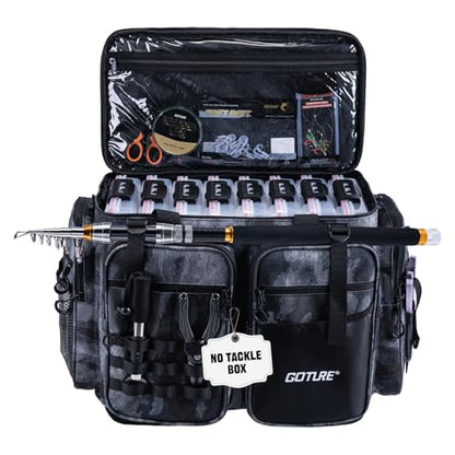 Goture Large Tackle Bag,Store Up to 8PCS 3700 Plus 4PCS 3600 Tackle Trays(Not Included),Water Resistant Saltwater Gear Storage Big Fishing Bag with EVA Bottom,Gifts for Men(21.65"x11.8"x15.16") - color: A1 Camo 1 Extra Large Without Trays