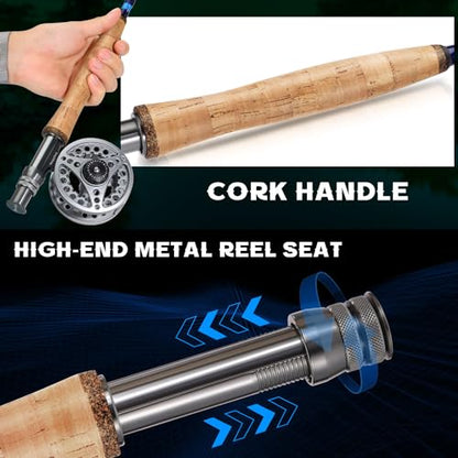 Sougayilang Fly Fishing Combo, 4 Piece Fly Rod and CNC Machined Aluminum Alloy Reel Complete Starter Package with Rod Bag - color: Fly Fishing Combo #5-Silver