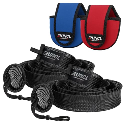 RUNCL Fishing Rod Sleeves & Reel Bags, Spinning/Casting Rod Socks & Spinning/Baitcasting Reel Covers - Protection Solution, Space Saver, Perfect Storage - Fishing Pole Sleeves & Reel Pouch (2 Pack) - color: Casting Rod Sleeves*2pcs+Reel Bags*2pcs,(Black)