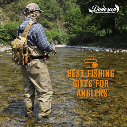 Dovesun Small Fishing Backpack with Tackle Boxes Fishing Sling Bag DIY Embroidery Patches Tackle Bag Gift for Men Khaki - color: A: Fishing Tackle Backpack(khaki)