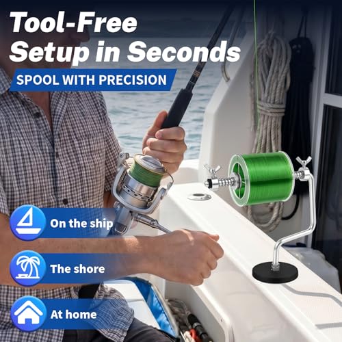 Magnetic Fishing Line Spooler Tool - Portable Adjustable Reel Winder for Spinning Casting Reels. Aluminum Alloy Spooling Station System for Metal Surfaces in Boat, car, Garage Use