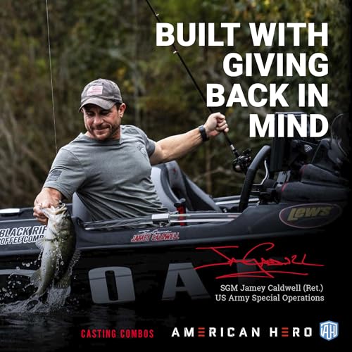 Lew’s American Hero Camo Baitcast Reel and Fishing Rod Combo, IM7 Graphite Rod, 5+1 Bearings, 7.5:1 Gear Ratio, One-Piece Graphite Frame, Camo/Black