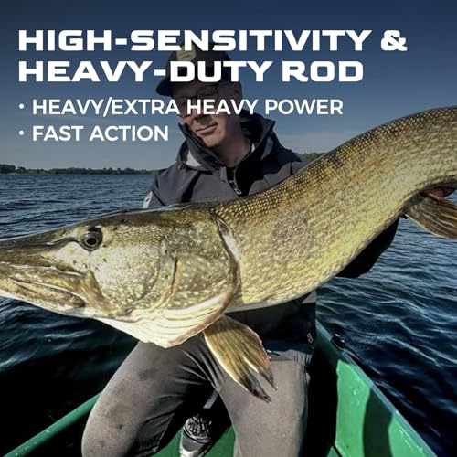 HANDING M1 Pike Heavy Fishing Rod Musky Rod 2-Piece Casting Rod with 30+24T Carbon Seaguide RA Guides Extended EVA Handle and Cork Base for Northern Pike Muskie Catfish Striped Bass Snook Skipjack - size: Cast 8' - Extra Heavy - Fast